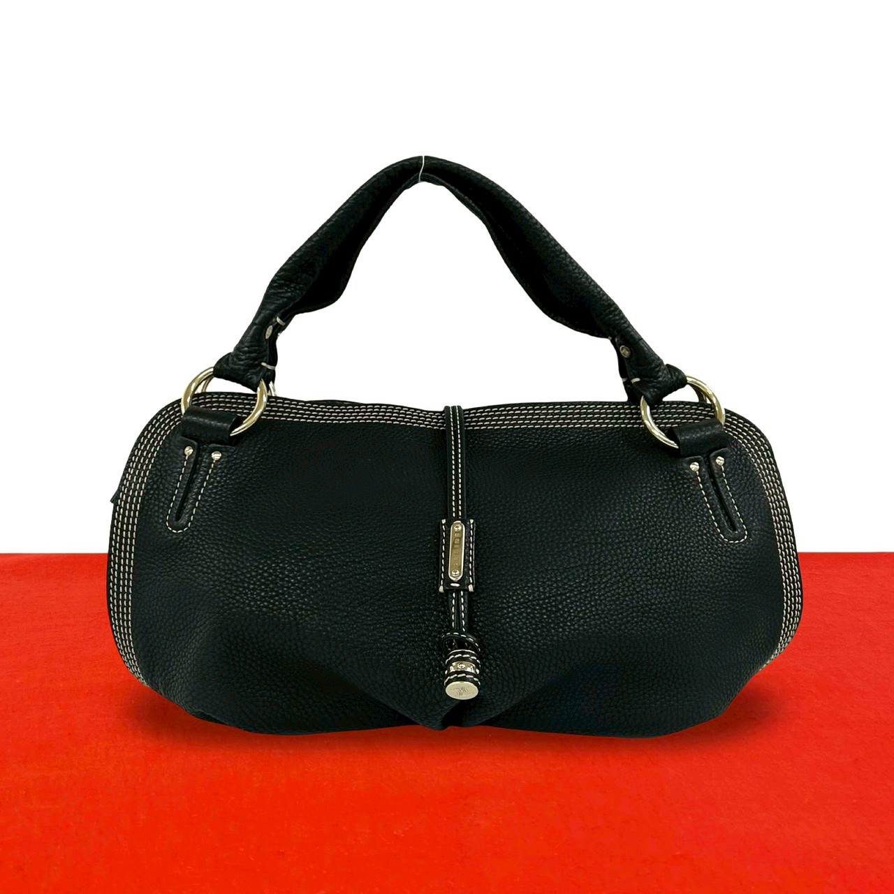 【尖んがり2倍】極 美品 CELINE セリーヌ 苦い 愛くるしげ トリオンフ ロゴタイプ 金具 なめし革 本革 ハンドバック ミニ ボストンバッグ 黒いこと 10539【貨物輸送無料】【中古】
