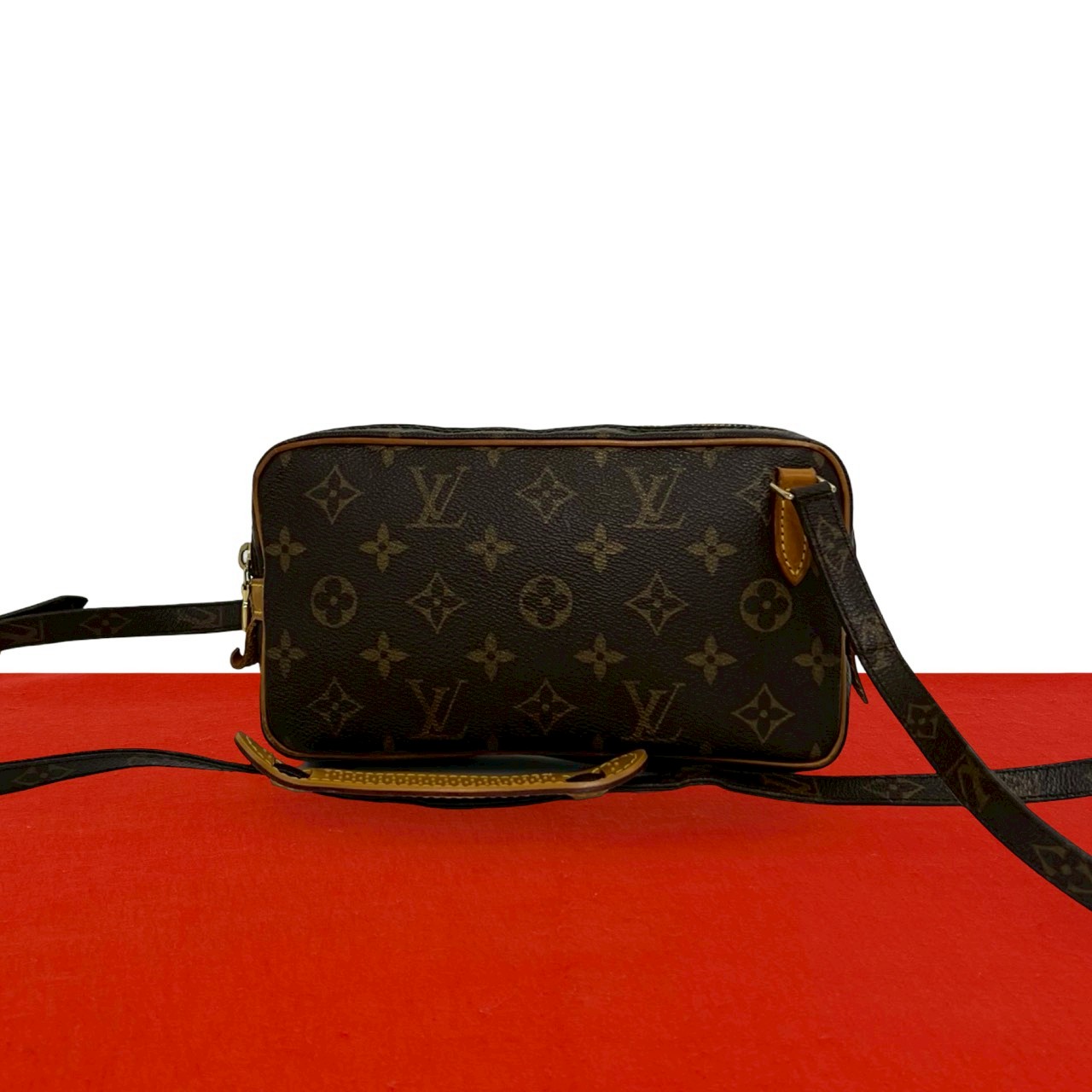 【尖んがり2倍】極 美品 LOUIS VUITTON ルイヴィトン ポシェット マルリーバンドリエール モノグラム なめし革 本革 ショルダーバッグ 赤銅色 88757 【貨物輸送無料】【中古】