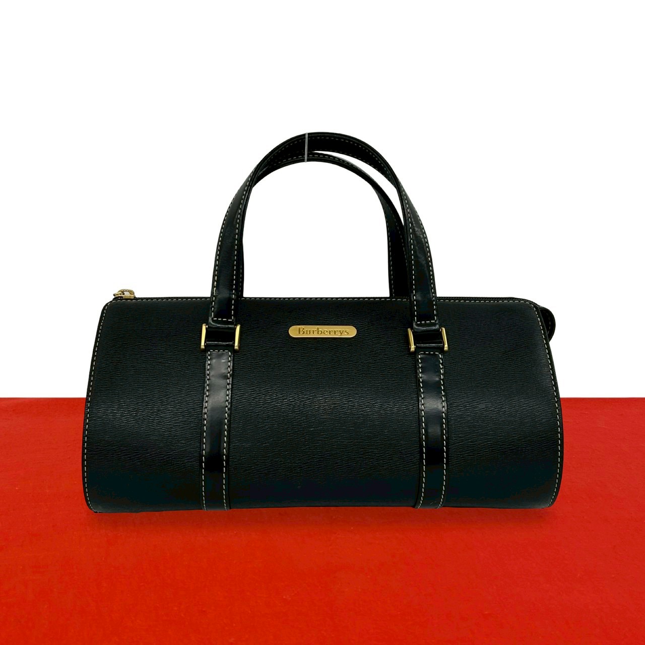 【ポイント2倍】極 美品 Burberrys バーバリーズ ヴィンテージ ロゴ プレート 金具 レザー 本革 ハンドバッグ ミニ ボストンバッグ ブラック 81653【送料無料】【中古】｜Trip Vintage
