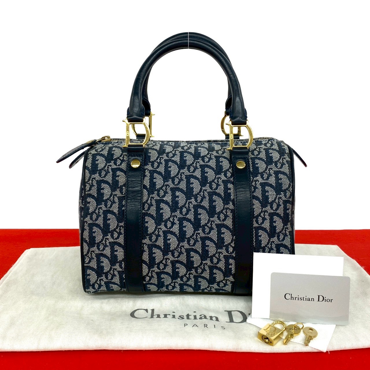 【尖んがり2倍】極 美品 Christian Dior ディオール トロッター 柄 帆布 なめし革 本革 ハンドバック ミニ ボストンバッグ 米国海軍 33709【貨物輸送無料】【中古】