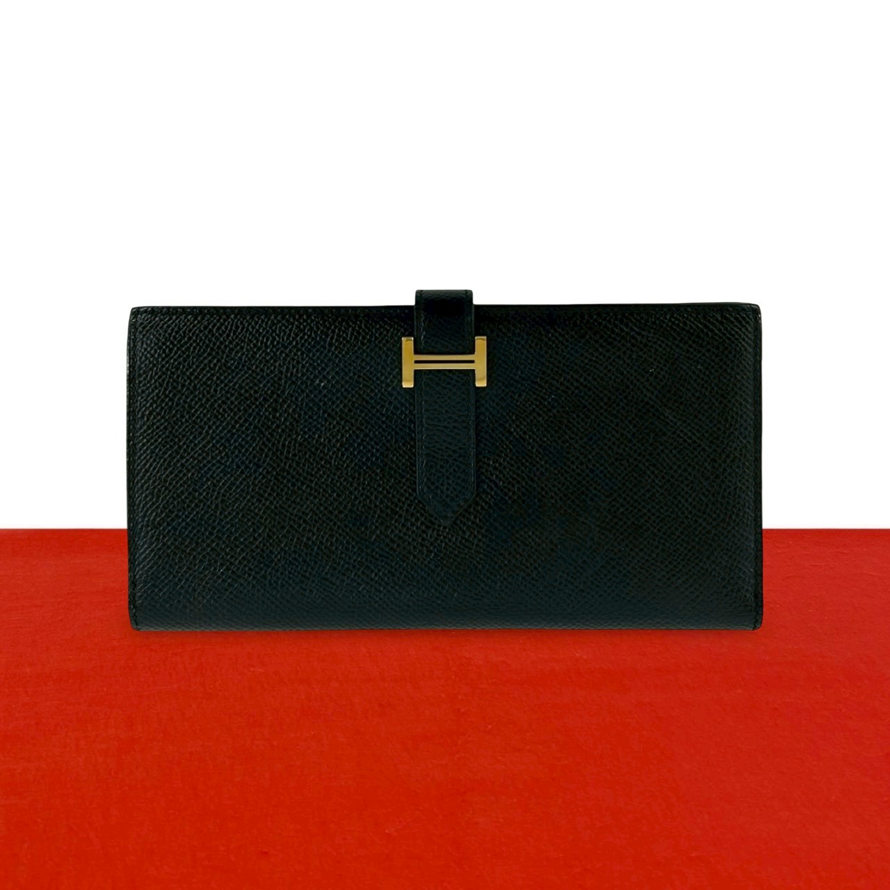 【尖んがり2倍】極 美品 D 目じるし HERMES エルメス ベアン スフレ ヴォーエプソン なめし革 本革 長札入れ ウォレット 紙入れ 御釣り入れ 黒いこと 黒 82641 【貨物輸送無料】【中古】