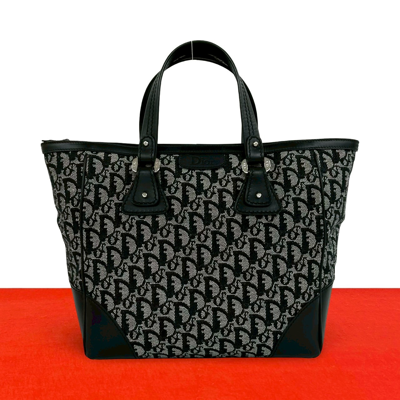 【ポイント2倍】極 美品 Christian Dior クリスチャンディオール トロッター 柄 キャンバス レザー 本革 トートバッグ ハンドバッグ ブラック 47273【送料無料】【中古】｜Trip Vintage