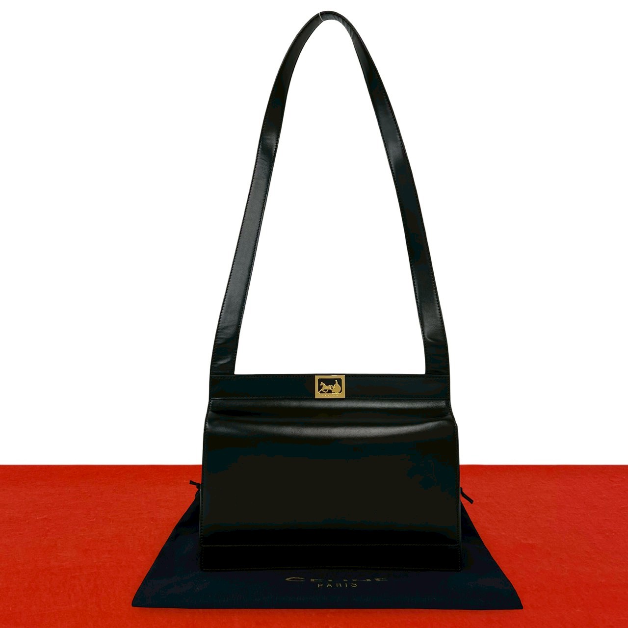 【ポイント2倍】極 美品 希少品 保存袋付 CELINE セリーヌ サルキー ロゴ 馬車金具 カーフ レザー 本革 セミ ショルダーバッグ ブラック 黒 75266【送料無料】【中古】|Trip Vintage