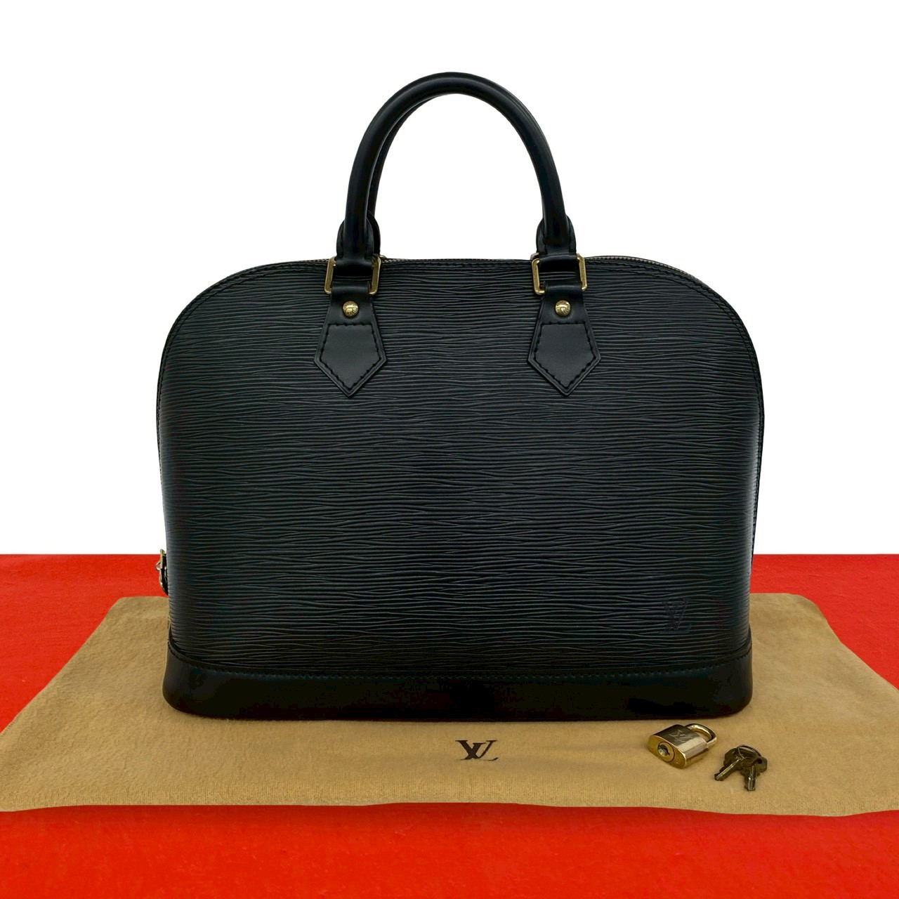 【尖んがり2倍】極 美品 袋付き添い人 LOUIS VUITTON ルイヴィトン ヴィンテージ アルマ エピ なめし革 本革 ハンドバック ミニ ボストンバッグ ノワール 23836【貨物輸送無料】【中古】