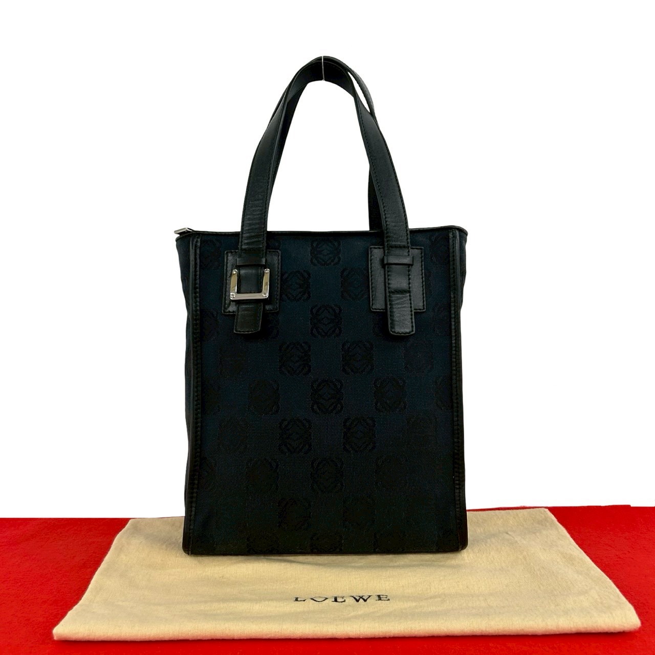 【ポイント2倍】極 美品 保存袋付き LOEWE ロエベ ヴィンテージ アナグラム 柄 キャンバス レザー 本革 ハンドバッグ ミニ トートバッグ ブラック 77485【送料無料】【中古】｜Trip Vintage