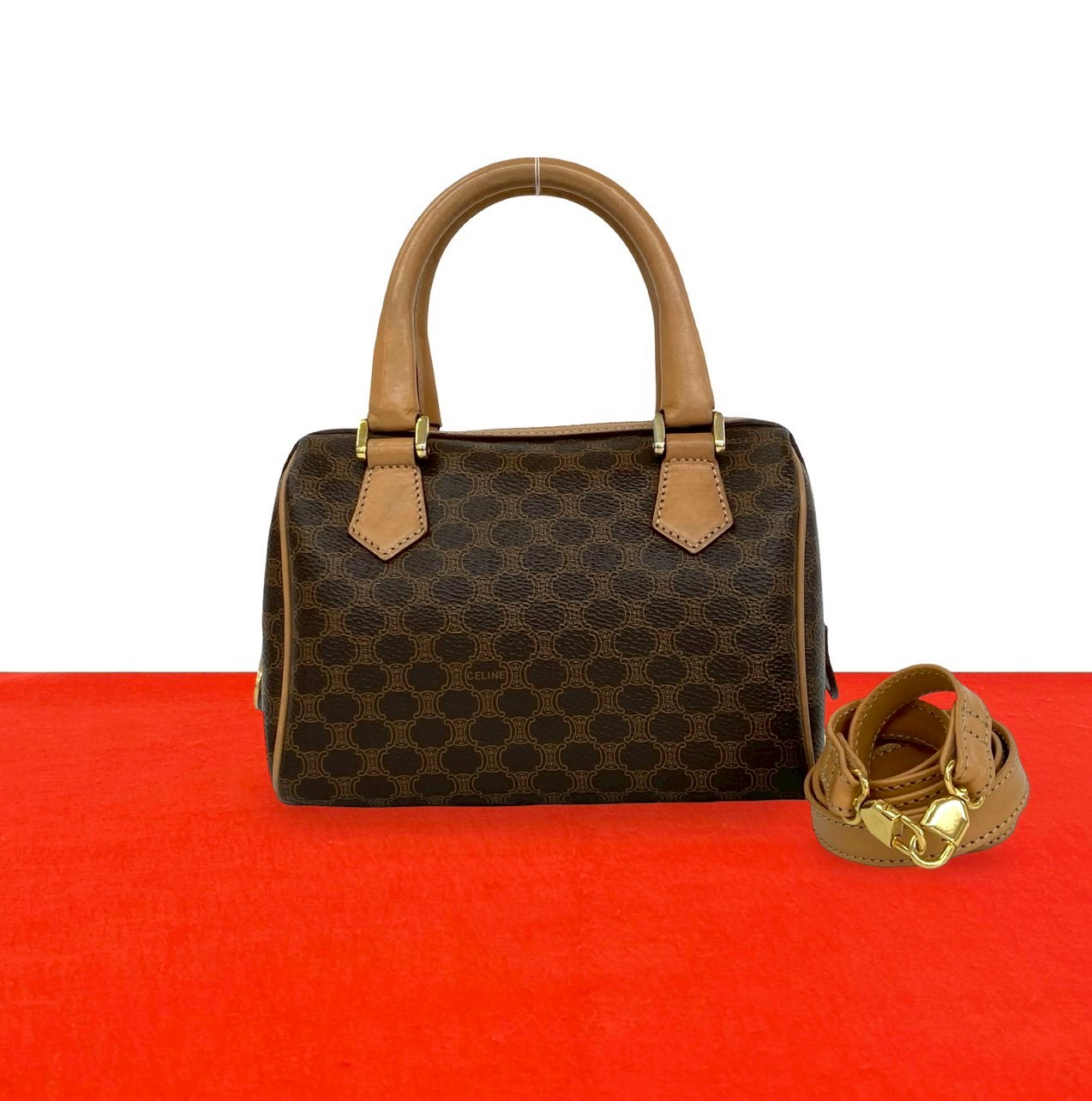 【ポイント2倍】極 美品 CELINE セリーヌ ヴィンテージ マカダム ブラゾン トリオンフ 柄 レザー 本革 2way ショルダーバッグ ハンドバッグ ブラウン 41859 【送料無料】【中古】｜Trip Vintage
