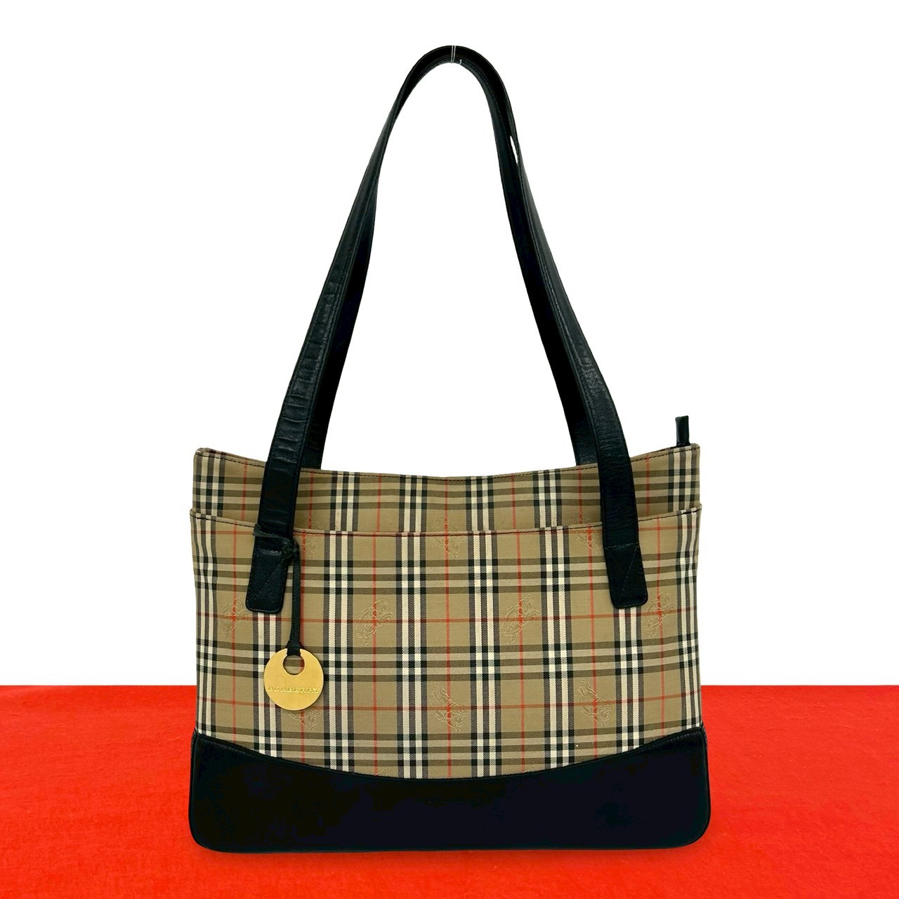 【ポイント2倍】極 美品 BURBERRY バーバリー ノバチェック キャンバス レザー トートバッグ ハンドバッグ セミショルダーバッグ ベージュ ブラック 66592【送料無料】【中古】|Trip Vintage
