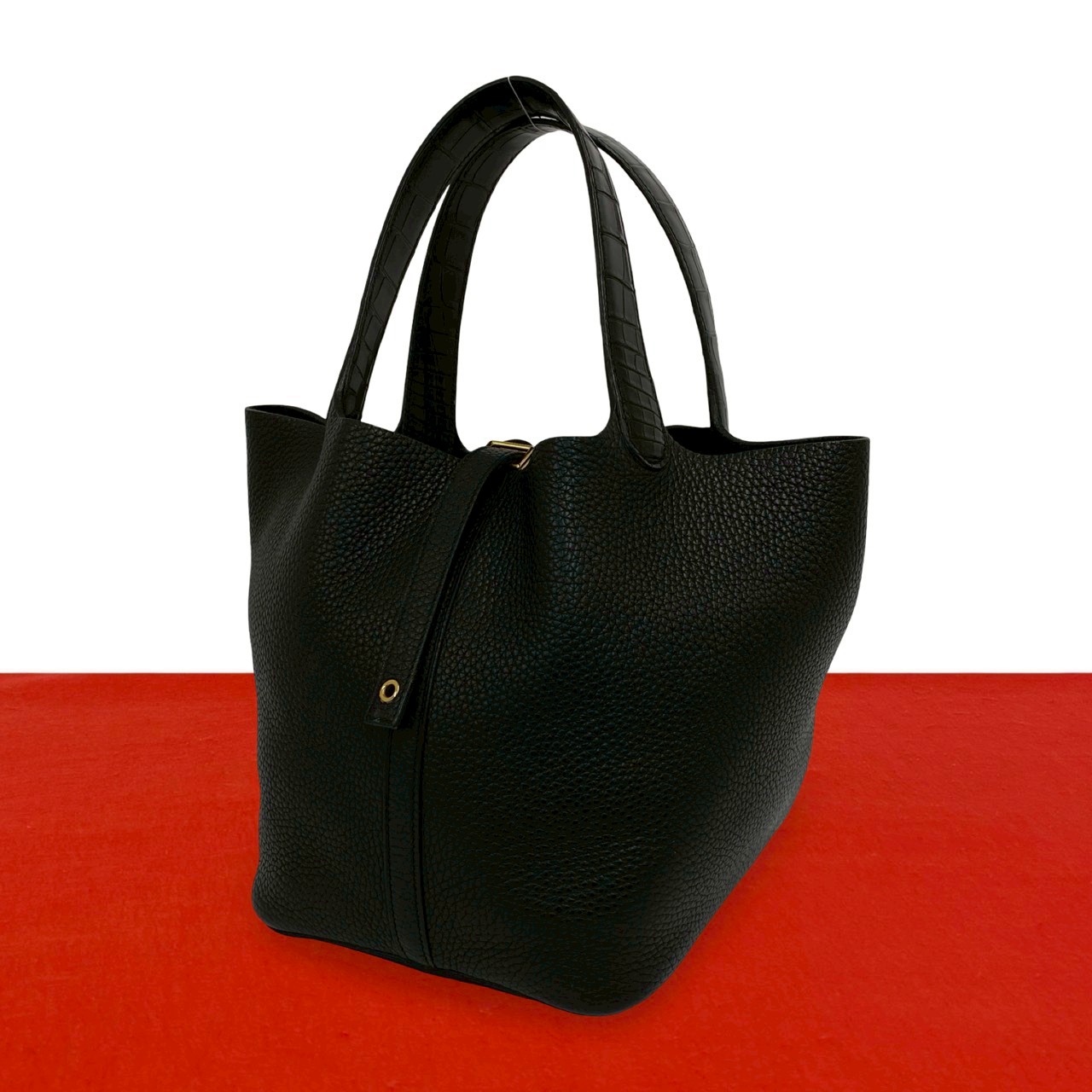 【尖んがり2倍】極 美品 HERMES エルメス ピコタン鍵を掛ける 振り合う 22 MM トリヨンクレマンス アリゲーター ハンドバック トートバッグ 黒いこと 84342【貨物輸送無料】【中古】