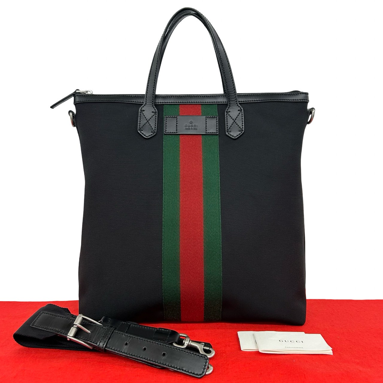 【ポイント2倍】極 美品 GUCCI グッチ シェリーライン キャンバス レザー 本革 2way ハンドバッグ ショルダーバッグ ビジネスバッグ ブラック 32570【送料無料】【中古】｜Trip Vintage 58,680円