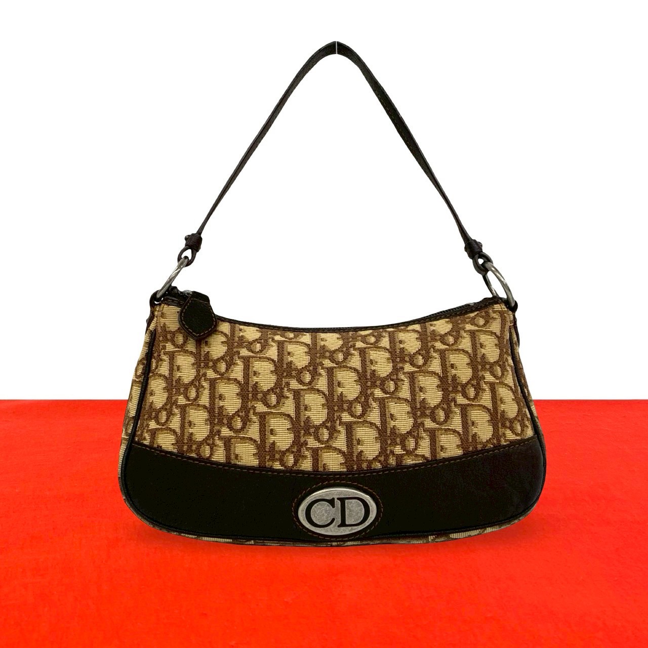 【ポイント2倍】極 美品 Christian Dior ディオール ヴィンテージ トロッター 柄 CD ロゴ 金具 キャンバス レザー 本革 ハンドバッグ ブラウン 28406【送料無料】【中古】｜Trip Vintage