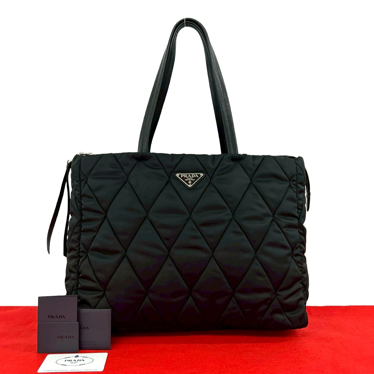 【ポイント2倍】極 美品 PRADA プラダ 三角ロゴ 金具 キルティング ナイロン レザー 本革 トートバッグ ハンドバッグ セミショルダーバッグ ブラック 44688【送料無料】【中古】|Trip Vintage
