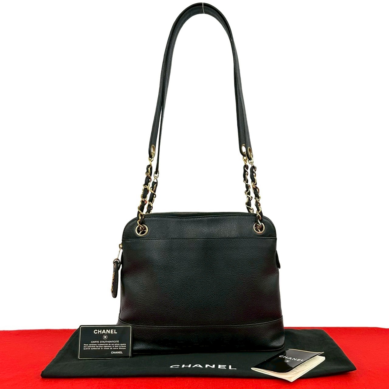 【ポイント2倍】極 美品 袋付き カード シール有 4番台 CHANEL シャネル ヴィンテージ キャビアスキン ショルダーバッグ トートバッグ ブラック 黒 27089【送料無料】【中古】｜Trip Vintage 128,200円