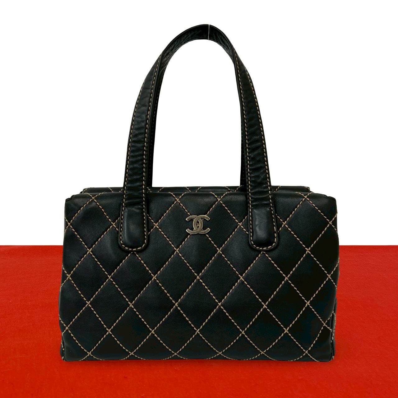 【ポイント2倍】極 美品 シール有 6番台 CHANEL シャネル マトラッセ ココマーク ワイルドステッチ レザー トートバッグ ショルダーバッグ ブラック 28616 【送料無料】【中古】|Trip Vintage
