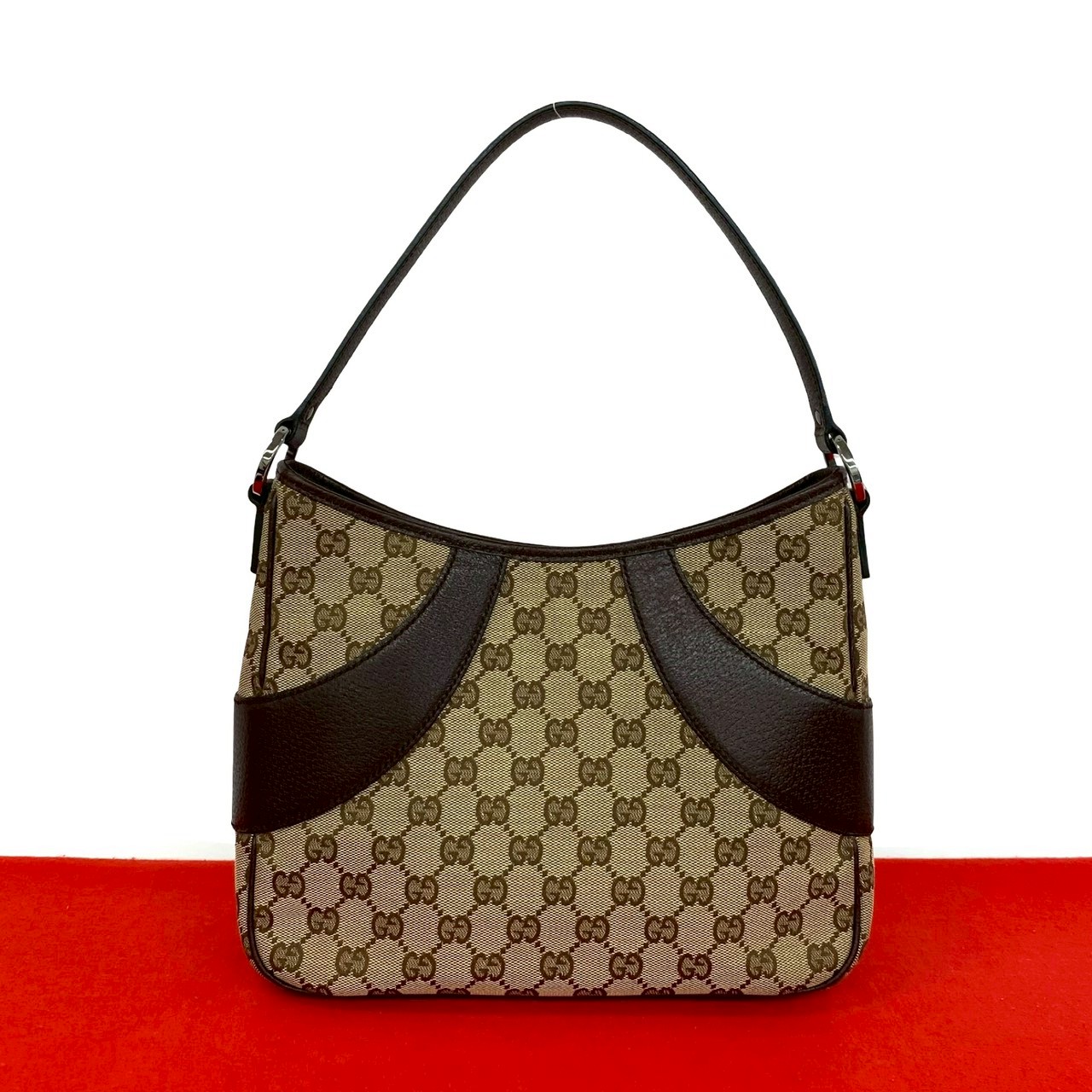 【ポイント2倍】極 美品 GUCCI グッチ GG 柄 キャンバス レザー 本革 セミ ワン ショルダーバッグ ハンドバッグ ミニ トートバッグ ブラウン 82934【送料無料】【中古】｜Trip Vintage
