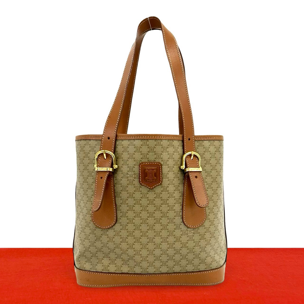 【ポイント2倍】極 美品 CELINE セリーヌ ヴィンテージ マカダム ブラゾン ロゴ 柄 レザー 本革 トートバッグ ハンドバッグ ベージュ ブラウン 08973【送料無料】【中古】|Trip Vintage