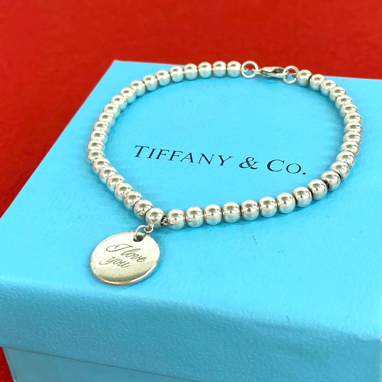 【ポイント2倍】極 美品 希少品 TIFFANY&Co. ティファニー I LOVE YOU タグ シルバー925 ボールチェーン ブレスレット アクセサリー シルバー 26381【送料無料】【中古】｜Trip Vintage 40,100円