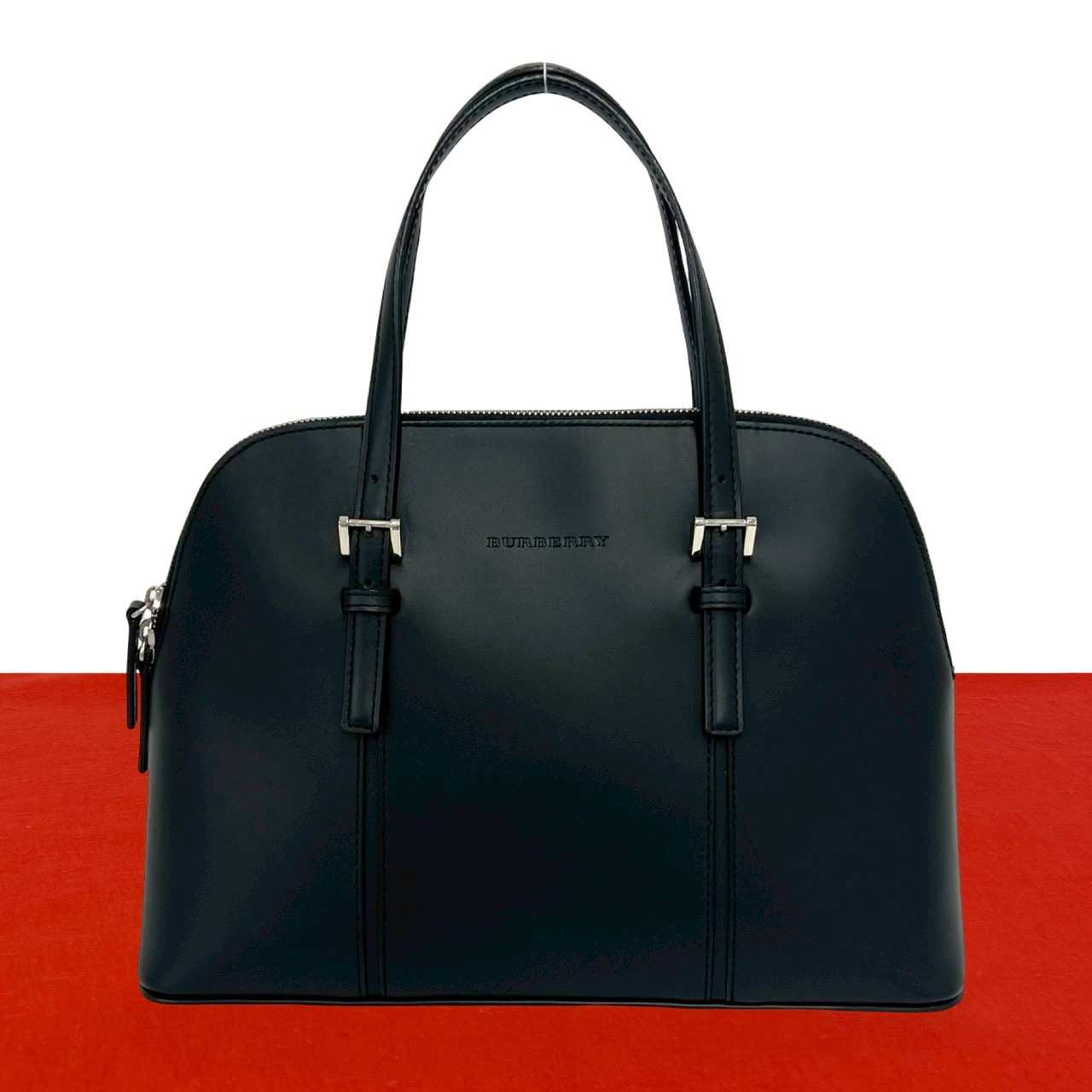 【ポイント2倍】未使用保管品 希少品 BURBERRY バーバリー ロゴ ノバチェック レザー 本革 ハンドバッグ ミニ ボストンバッグ ブラック 黒 42806【送料無料】【中古】｜Trip Vintage