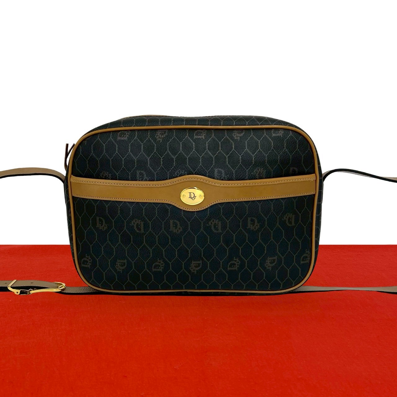 【ポイント2倍】極 美品 Christian Dior ディオール ヴィンテージ ハニカム 柄 ロゴ 金具 レザー 本革 ミニ ショルダーバッグ グレー ブラウン 66782【送料無料】【中古】｜Trip Vintage