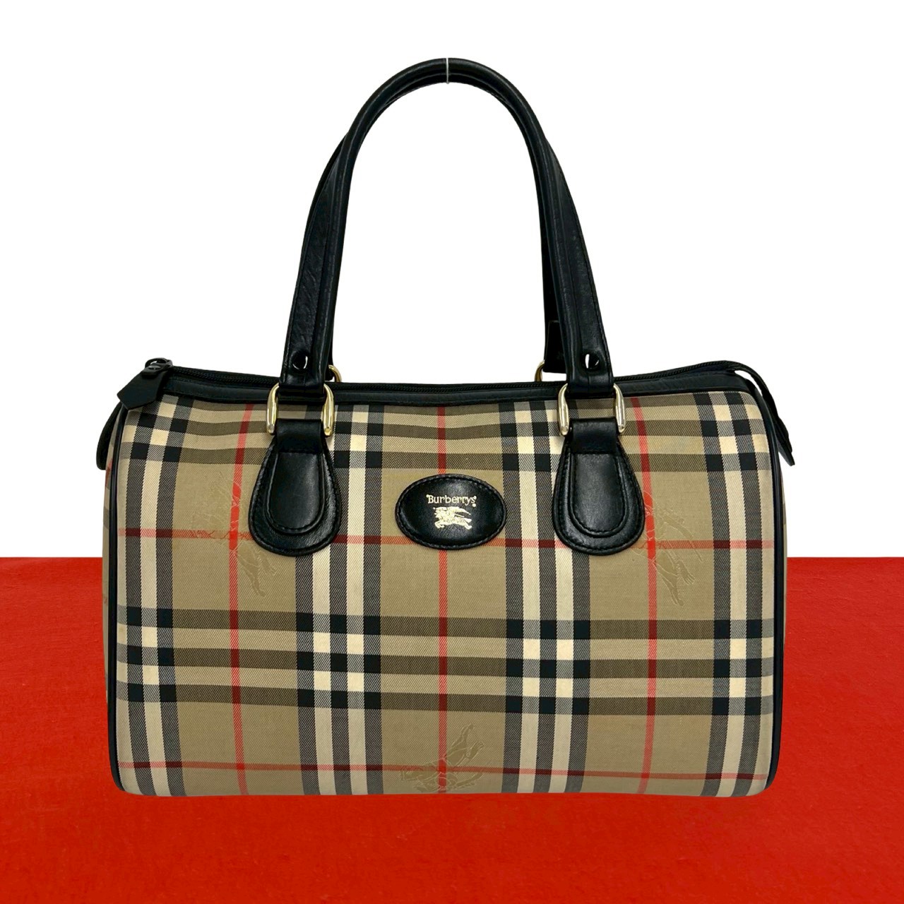 【ポイント2倍】極 美品 Burberrys バーバリーズ ロゴ ノバチェック シャドーホース キャンバス レザー ハンドバッグ ミニ ボストンバッグ ベージュ 10669 【送料無料】【中古】|Trip Vintage