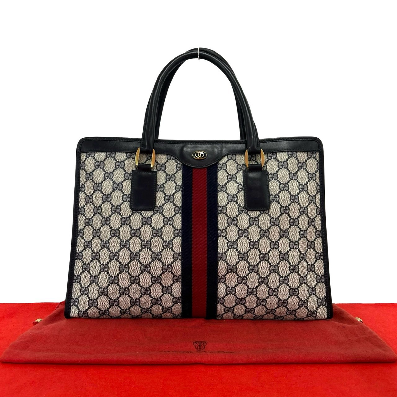 【ポイント2倍】極 美品 GUCCI グッチ オールドグッチ ヴィンテージ シェリーライン GG ロゴ 金具 レザー ハンドバッグ ビジネスバッグ ネイビー 40336【送料無料】【中古】｜Trip Vintage