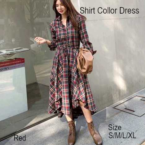 きれいめワンピース 30代 韓国ファッション レディース 大きいサイズ 小さいサイズ S M L XL シャツワンピース ウエストリボン イレギュラーヘム 襟付き カントリー風 春 個性的