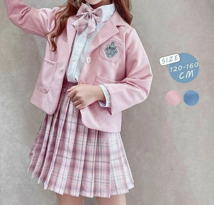 スーツ 女の子 セットアップ キッズ 3点セット 卒業式 入学式 卒園式 ジャケット スカート シャツ 子供服 子供 長袖 チェック柄 子ども オシャレ ピンク 韓国子供服 七五三 上下セット 4,960円