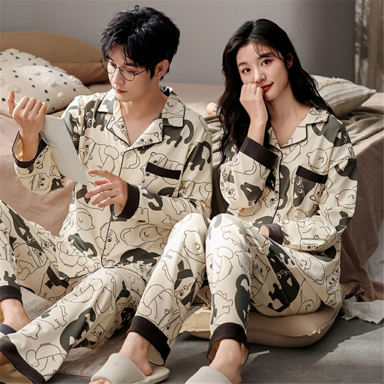 ペア パジャマ 長袖 男女2着 セット 春 前開き 猫 可愛い 柔らかい カップル ルームウェア 春秋 ペアパジャマ 冬 結婚祝い プレゼント 夫婦 おもしろ お祝い|TRIRINGO SHOP
