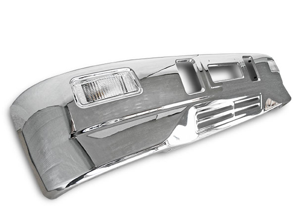 ブルーテックキャンターワイド用スーパーグレートタイプメッキフロントバンパーフォグランプ・専用取り付けステー付き