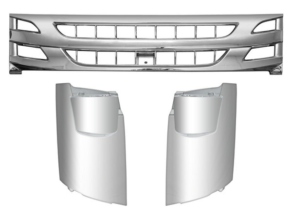 いすゞ07エルフ後期型標準キャブ用メッキフロントグリルメッキコーナーパネルセット