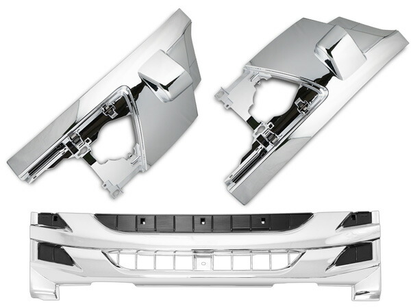 いすゞ07エルフ後期型ハイキャブ用メッキフロントグリルコーナーパネルセット