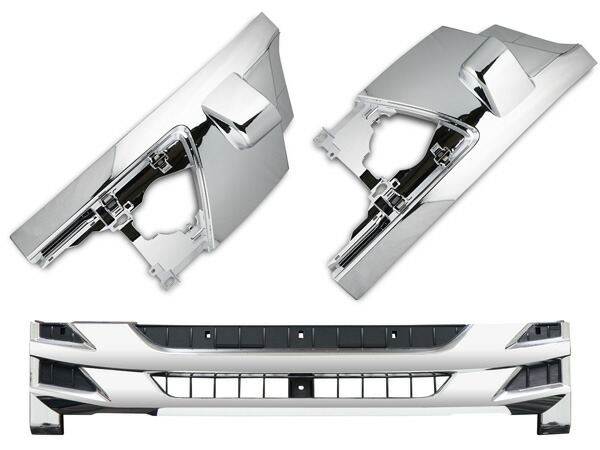 いすゞ07エルフ後期型ワイドキャブ用メッキフロントグリルコーナーパネルセット