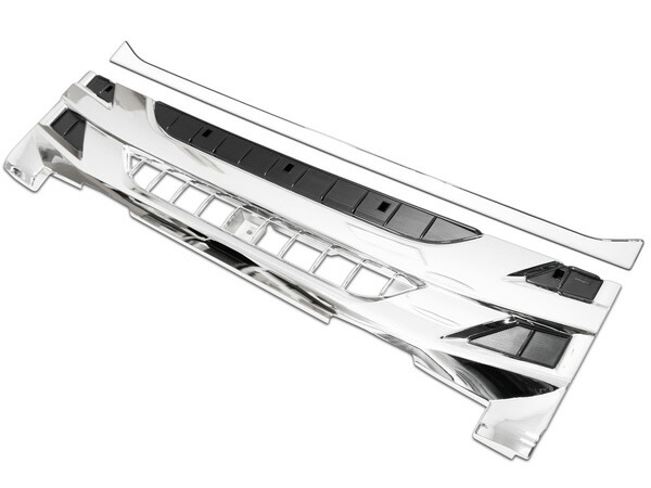 いすゞ07エルフ後期型ハイキャブ用メッキフロントグリルラインプレートセット