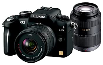 【中古】 Panasonic パナソニック デジタル一眼カメラ G2ダブルズームレンズキット14-42mm F3.5-5.6・45-200mm F4.0-5.6付属) コンフォートブラック DMC-G2W-K|バリューコネクト