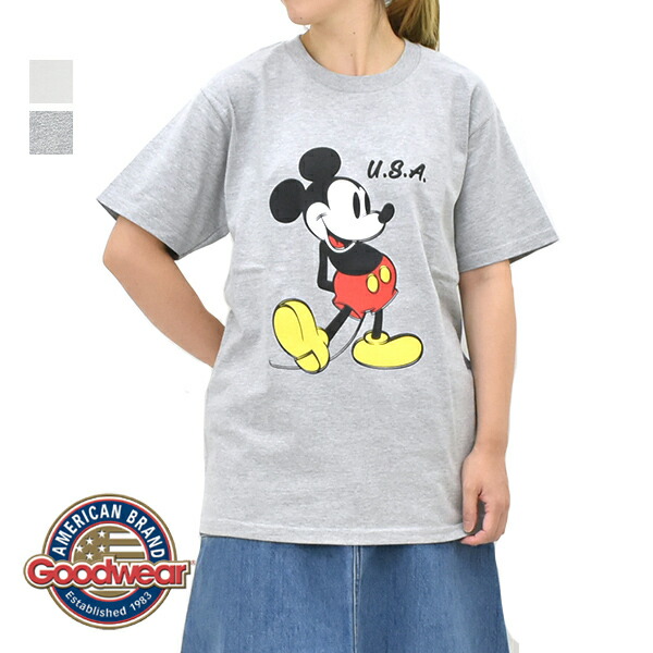 ＼最大2000円OFFクーポン配布中!お買物マラソン 4/10(金)01:59まで／GoodWear グッドウェア Disny Collection ミッキーUSAエラープリントTシャツ LCS-252101 レディース メンズ ユニセックス【ホワイト/グレー】【送料無料】【クリックポスト可】