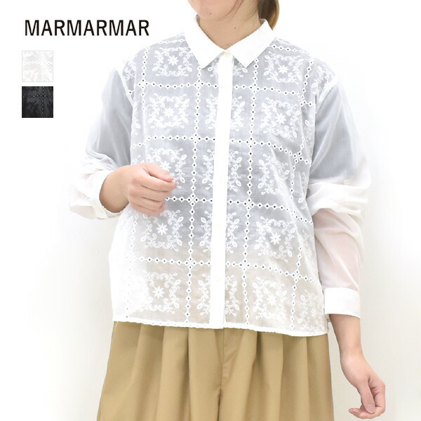 【セール/30%OFF】MARMARMAR マーマーマー レースワイドシャツ 1-830104 レディース【ホワイト/ブラック】【送料無料】【SALE】【返品・交換不可】|trois(トロア)