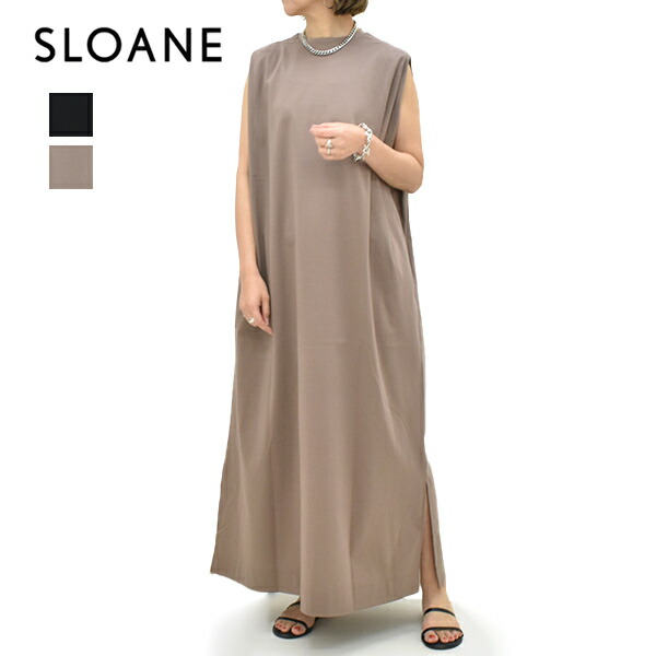 SLOANE スローン スーピマポンチタックショルダーワンピース SL8S-T619-S10 レディース【ブラック/ライトブラウン】【送料無料】