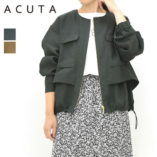 ACUTA アクータ フェイクリネンドロストショートブルゾン 10098825 レディース【濃灰色薄墨色/赤銅色】【貨物輸送無料】