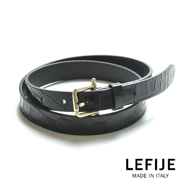 LEFIJE レフィエ "Matisse" レザークロコ型押しベルト M4763A レディース【ブラック】【送料無料】｜trois（トロア）