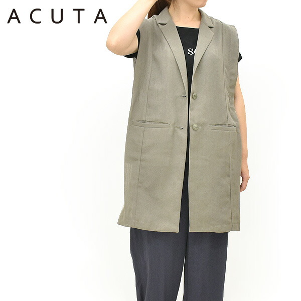 ＼最大限度2000円OFF引き換え証!百貨店SALE!6/11(木)01:59まで／ACUTA アクータ シアーメッシュサイドベルトジレ 10018651 レディース【カーキ】【貨物輸送無料】