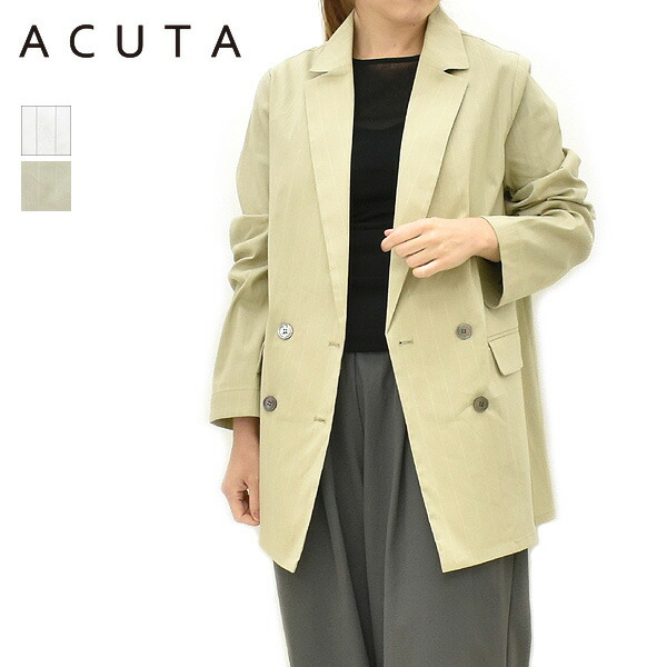 【セール/30%OFF】ACUTA アクータ ストライプリネンダブルジャケット 10018658 レディース【ホワイト/ベージュ/ストライプ】【送料無料】【SALE】【返品・交換不可】｜trois（トロア）