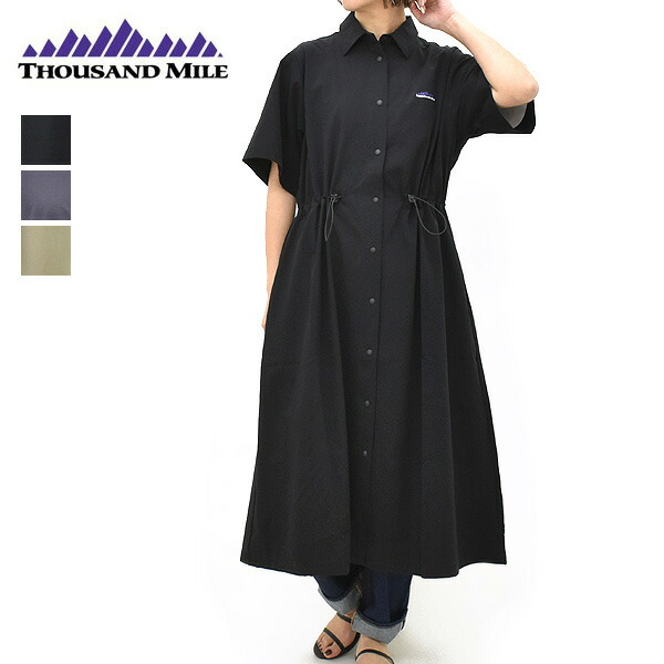 ＼最大限度2000円OFFクーポン券!百貨店SALE!6/11(木)01:59まで／THOUSAND MILE サウザンドマイル ショートスリーブスナップワンピース NP00062 レディース【黒いこと/薄墨色/ベージュ】【貨物輸送無料】