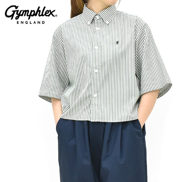 Gymphlex ジムフレックス クロップドワイドBDシャツ GY-B0367MTS グリーンホワイトストライプ レディース【グリーン×ホワイト/ストライプ】【送料無料】|trois(トロア)