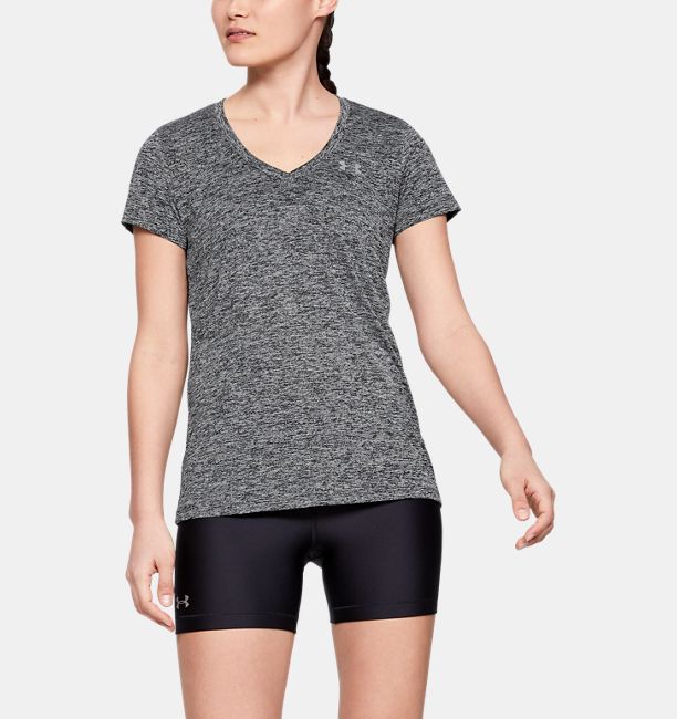 アンダーアーマー レディース プルオーバー Under Armour UA Tech Twist V-Neck T-Shirt 半袖 Black/Metallic Silver