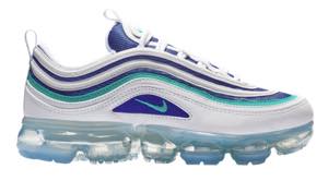 ナイキ ボーイズ/キッズ/レディース スニーカー Nike VaporMax 97 ヴェイパーマックス White/White/Indigo Burst/Hyper Jade