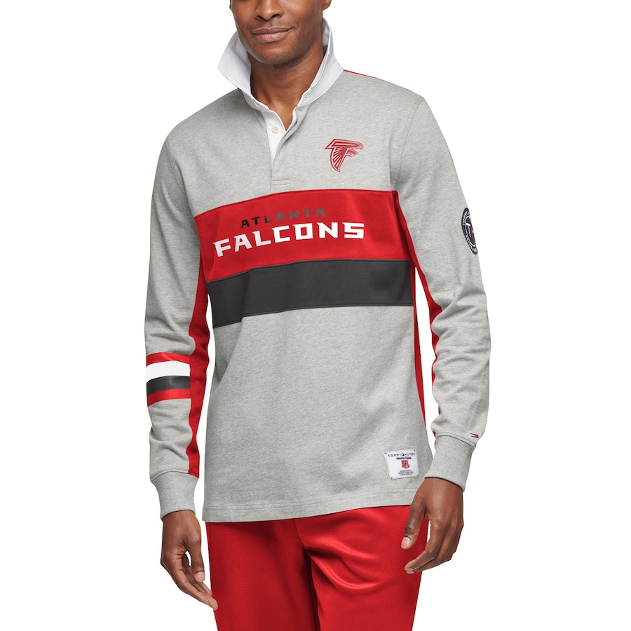 激安通販 Falcons Atlanta ポロシャツ メンズ トミーヒルフィガー Tommy Gray Red Polo Sleeve Long Rugby Hilfiger Www Optika Italy Com