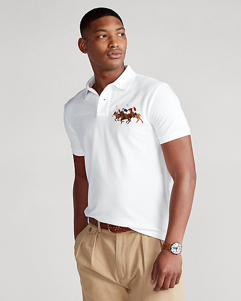 ポロシャツ 人気メーカー ブランド Slim Custom Laure Ralph Polo メンズ ラルフローレン ポロ Fit White 半袖 ポロシャツ Shirt Polo Triple Pony Beachsidecliniccr Com