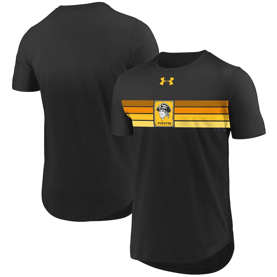 アンダーアーマー メンズ Tシャツ \"Pittsburgh Pirates\" Under Armour Historic Logo Retro Stripe Core Performance T-Shirt - Black