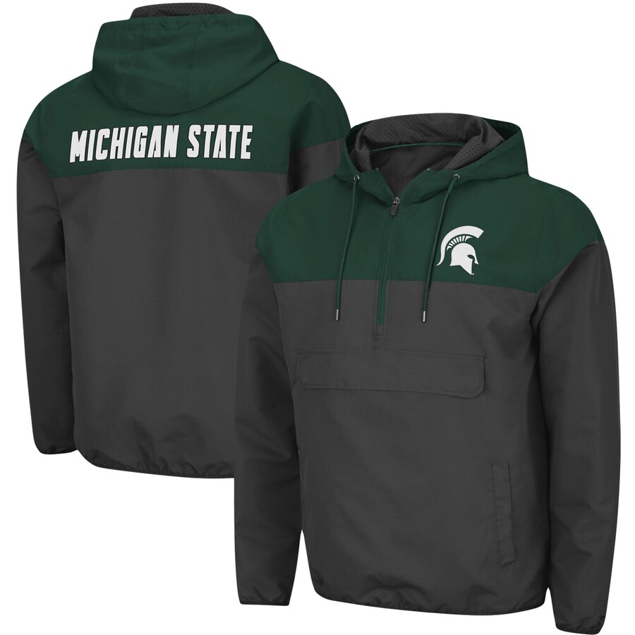 メンズ ジャケット Michigan State Spartans Colosseum Lawyered Anorak Quarter Zip Hoodie Jacket Charcoal Green Giet Edu