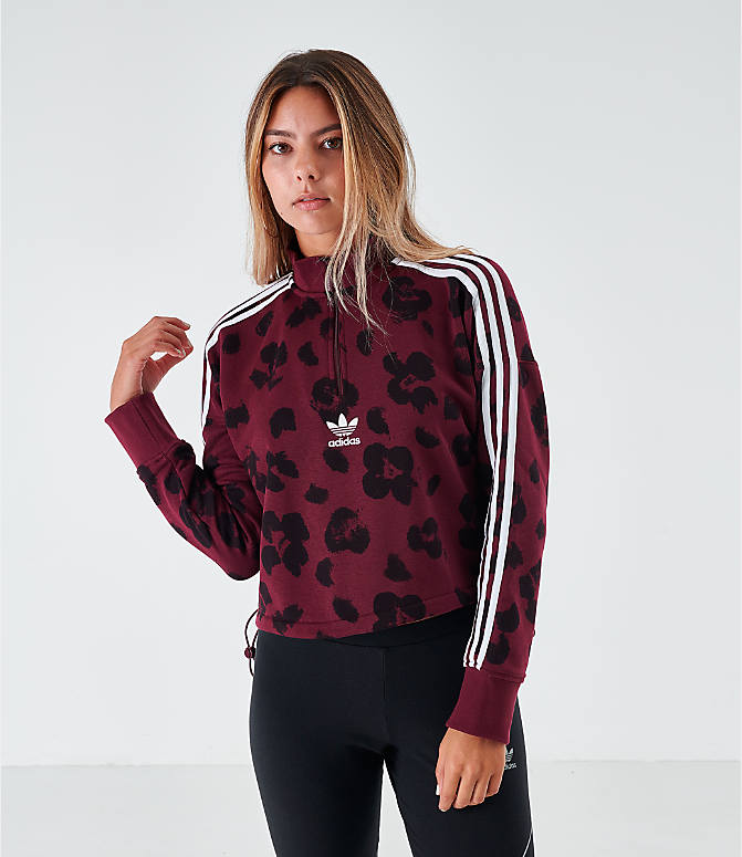 アディダス オリジナルス レディース フリース adidas Originals Bellista Allover Print Quarter-Zip Sweatshirt トップス Maroon