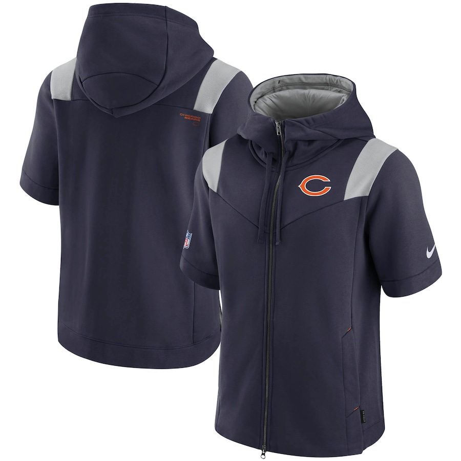 ナイキ メンズ パーカー \"Chicago Bears\"" Nike Sideline Showout Short Sleeve Full-Zip Hoodie - Navy"